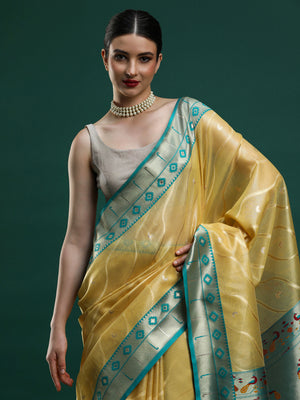 Sarha Ethnic Motifs Woven Design Banarasi Saree in Yellow