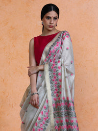 Aranya Cotton in Beige with Coral Pink Motifs