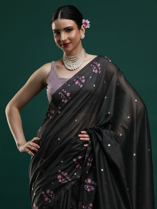 Sarha Woven Design Zari Muga Saree in Grey