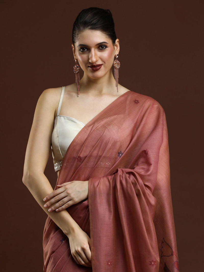 Sarha Floral Woven Design Zari Muga Saree in Pink