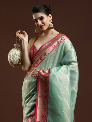 Sarha Ethnic Motifs Woven Design Zari Banarasi Saree in Light Blue