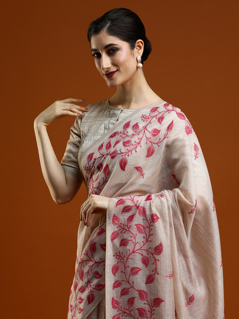 Sarha Floral Chanderi Saree in Beige