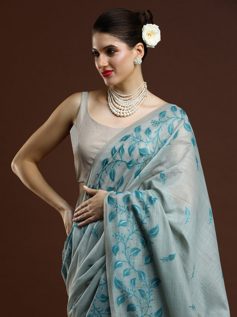 Sarha Floral Designer Chanderi Saree in Light Blue