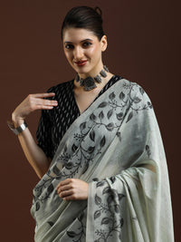 Sarha Floral Woven Design Chanderi Saree in Light Grey