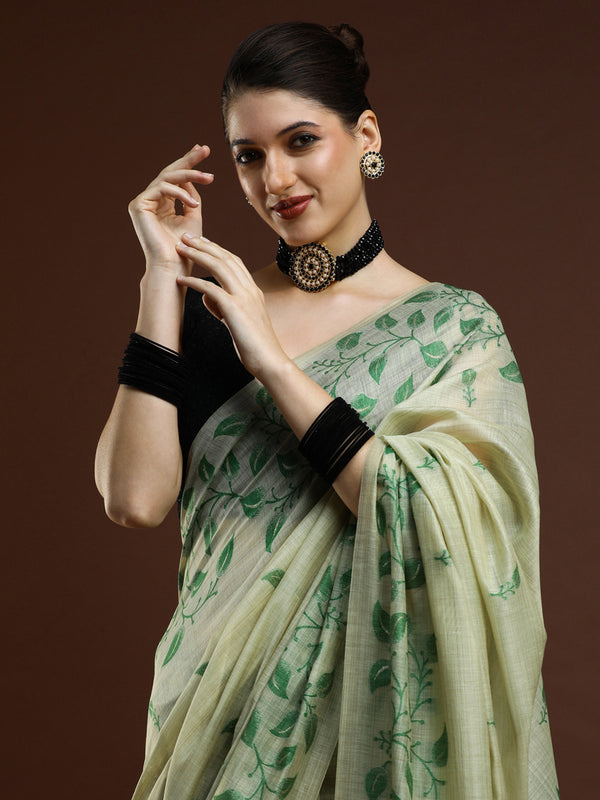 Sarha Ethnic Motifs Woven Design Chanderi Saree in Light Green
