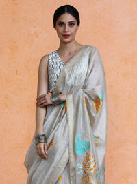 Leela Cotton in Beige with Blue Motifs