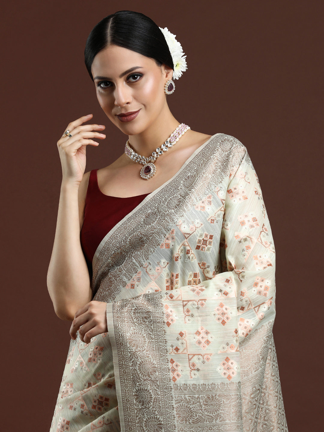 Woven Design Chanderi Cotton Saree in Light Green
