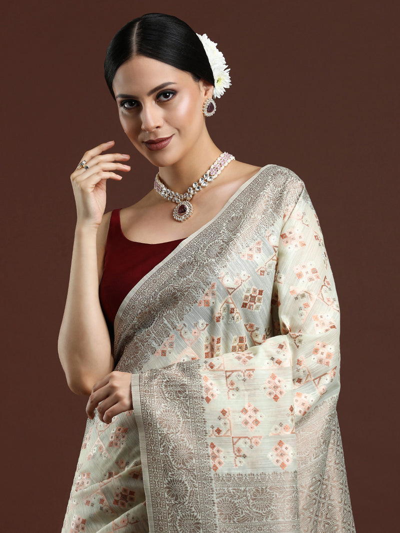 Woven Design Chanderi Cotton Saree in Light Green