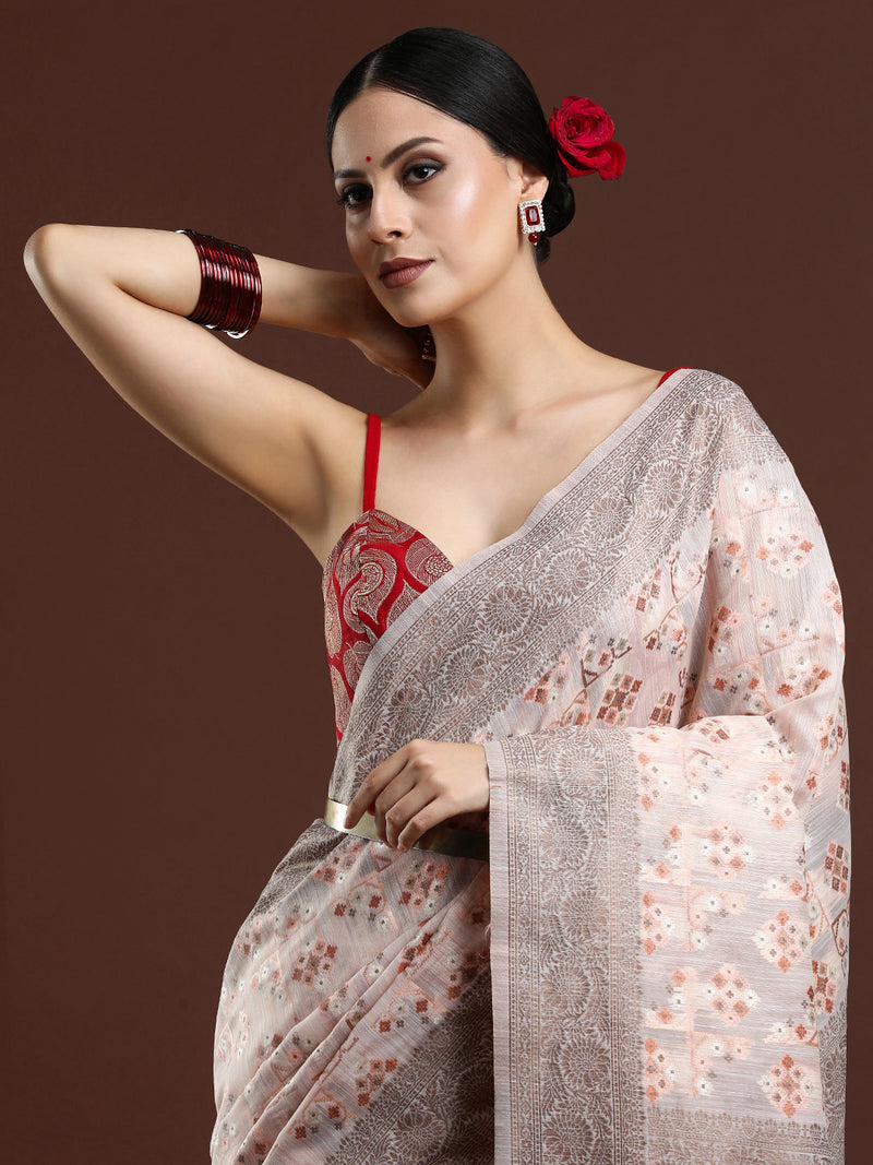 Woven Design Chanderi Cotton Saree in Light Pink