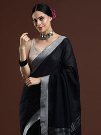 Woven Design Solid Bhagalpuri Linen Saree in Black