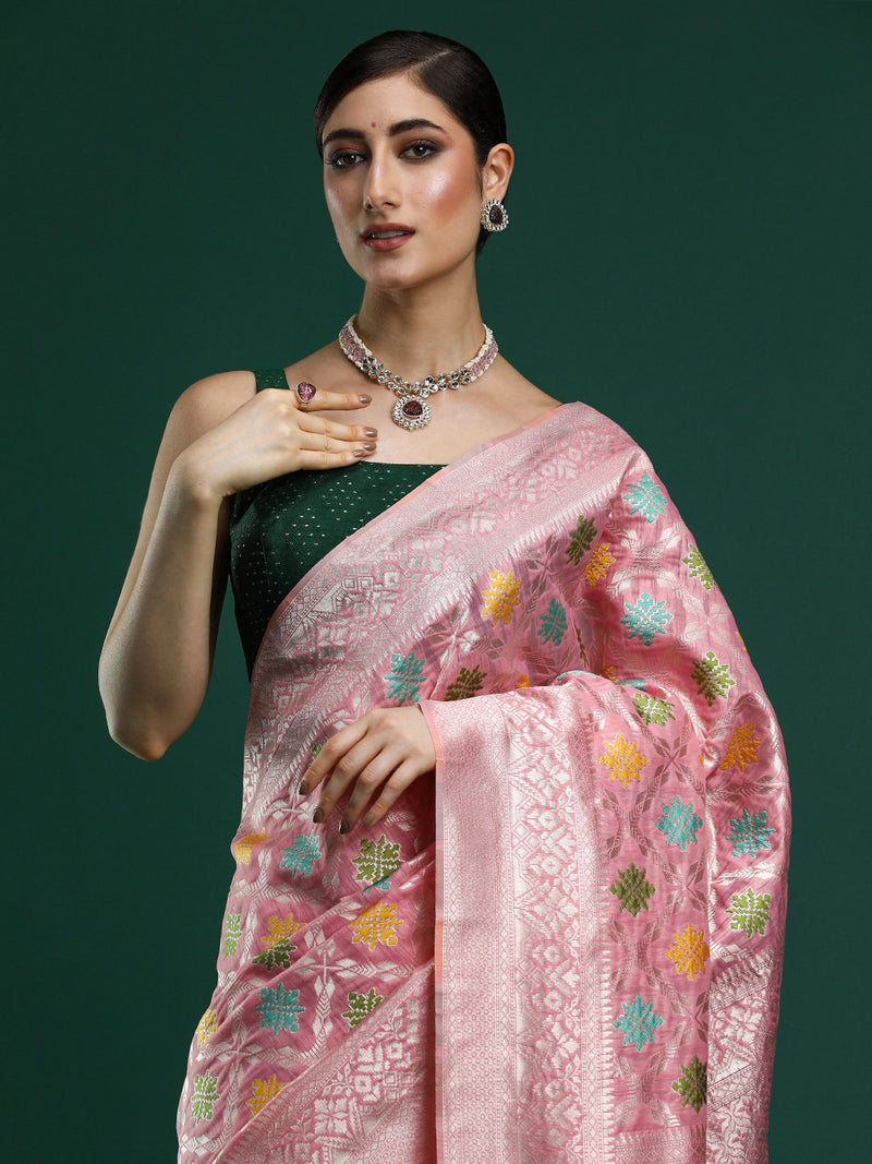 Woven Design Chanderi Cotton Saree in Pink