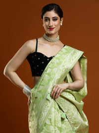 Sarha Floral Woven Design Zari Chanderi Saree in Light Green