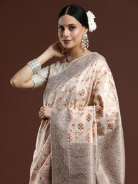 Woven Design Chanderi Cotton Saree in Light Peach