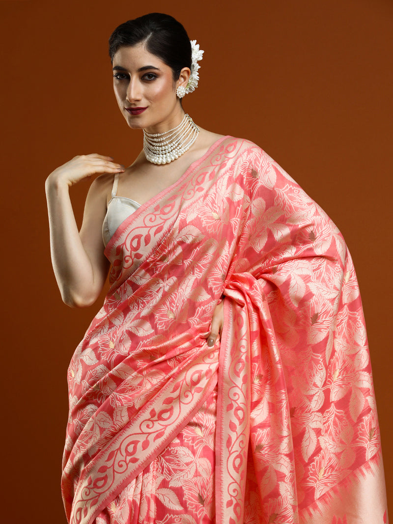 Sarha Ethnic Motifs Zari Chanderi Saree in Pink