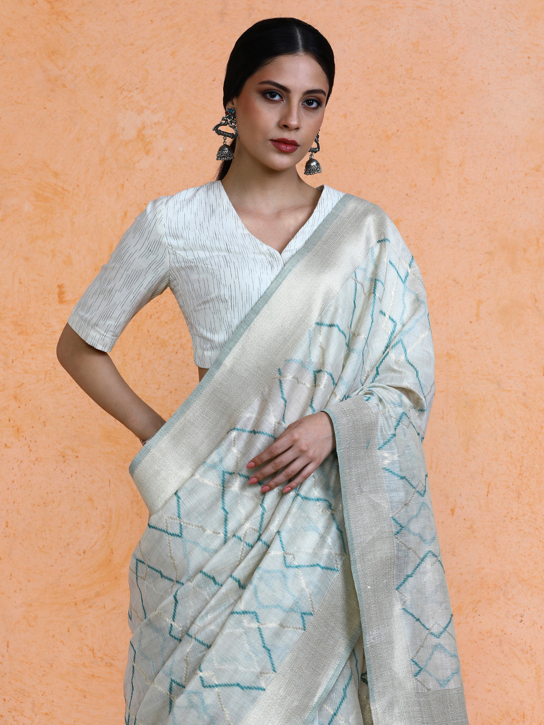 Devi Cotton in Beige with Blue Motifs