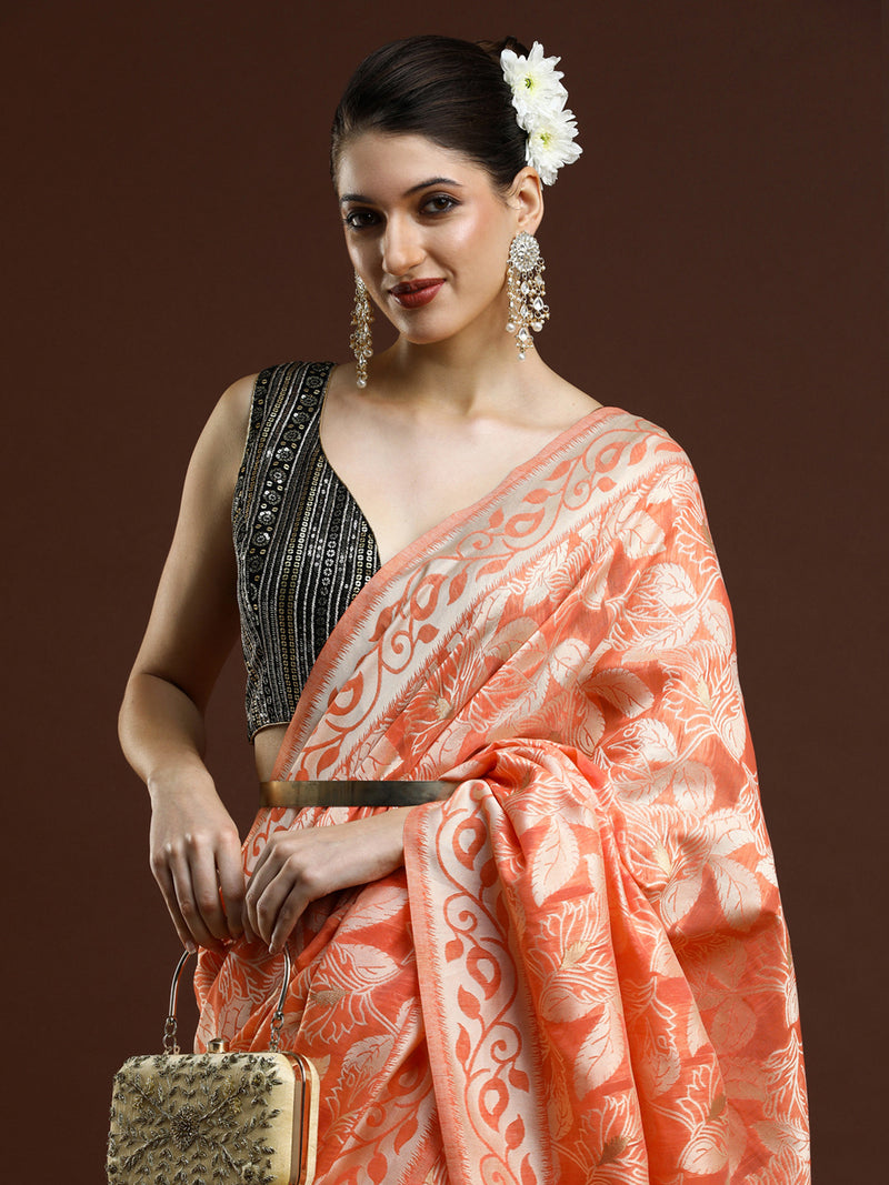 Sarha Woven Design Zari Chanderi Saree in Orange