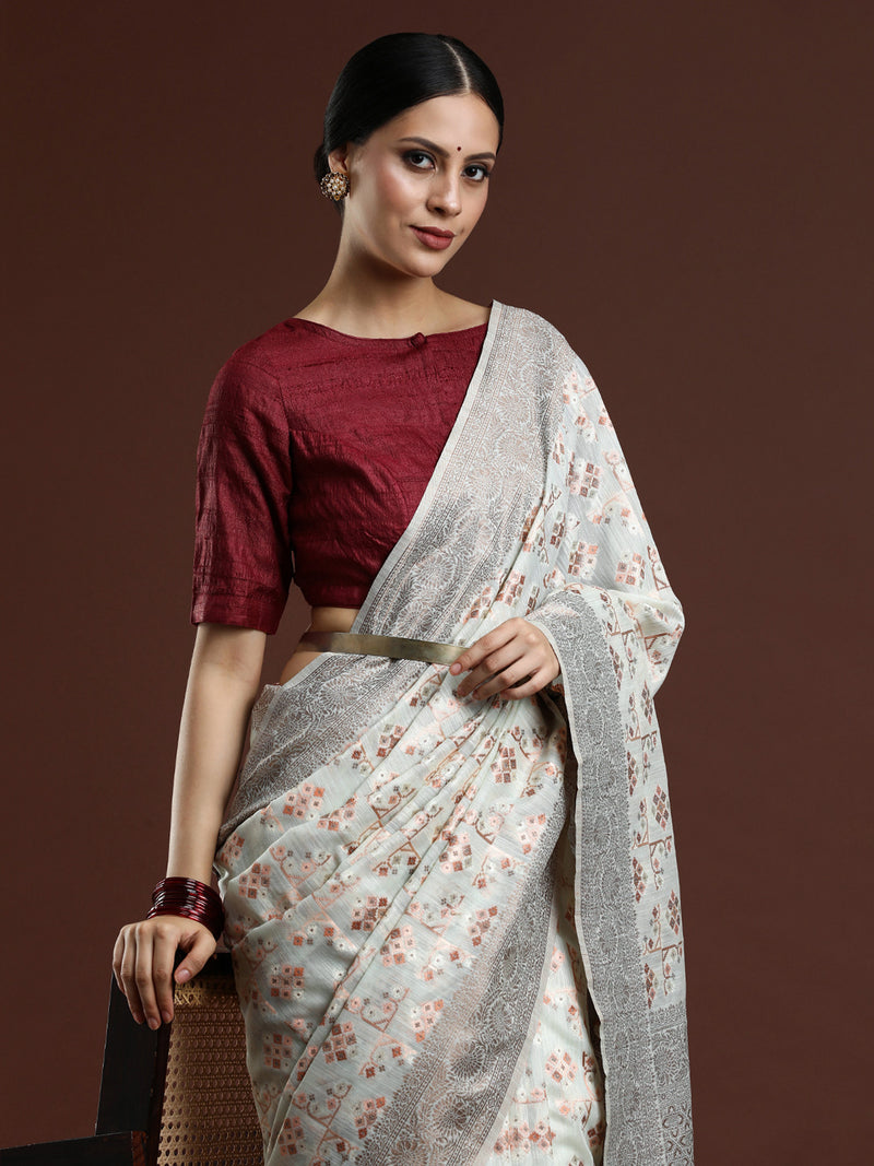 Woven Design Chanderi Cotton Saree in Light Blue