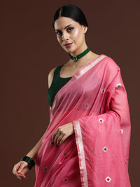 Woven Design Floral Muga Cotton Saree in Lavender