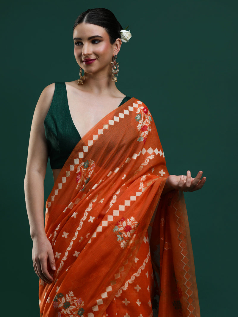 Sarha Woven Design Zari Banarasi Saree in Orange
