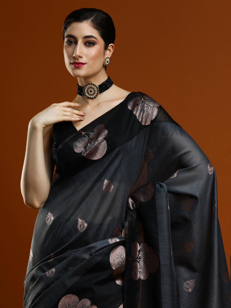 Sarha Woven Design Saree in Dark Grey