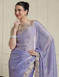Embellished Saree With Unstitched Blouse in Lavender