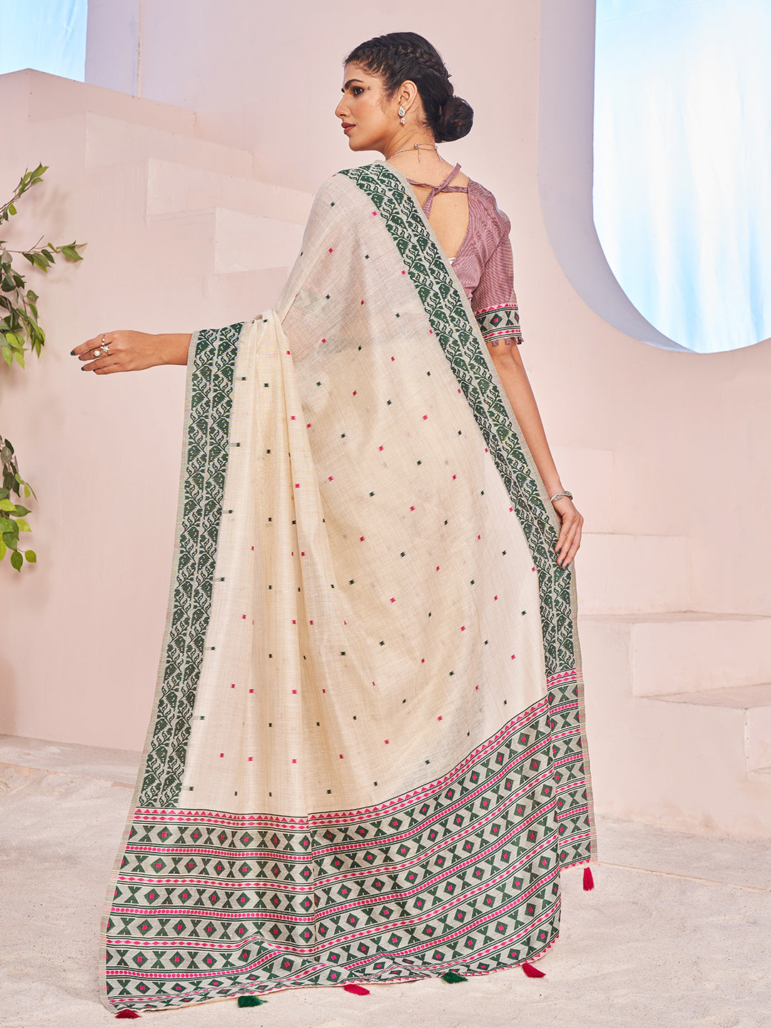 Aafreen Cotton in Beige and Green