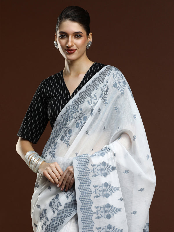 Sarha Ethnic Motifs Printed Designer Chanderi Saree in Grey