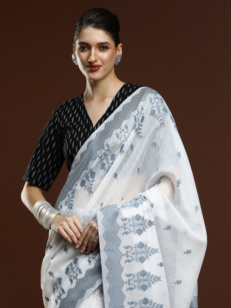 Sarha Ethnic Motifs Printed Designer Chanderi Saree in Grey