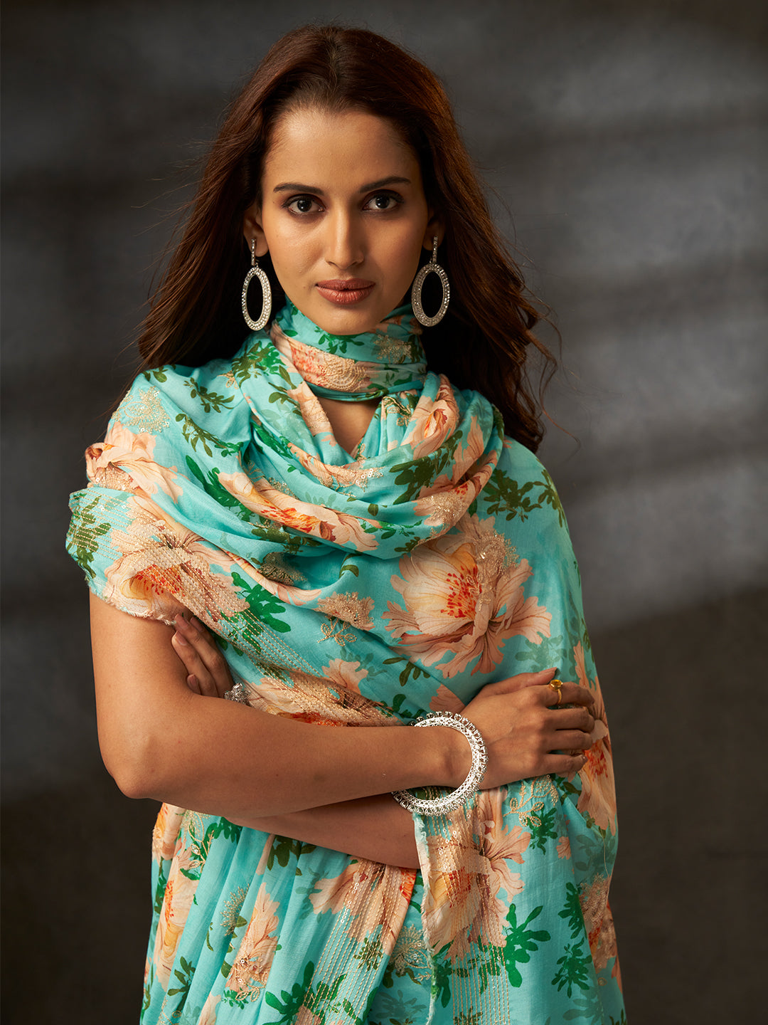 Bageecha Royale in Aqua Blue with Floral Motifs