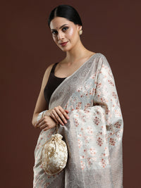 Woven Design Chanderi Cotton Saree in Light Grey