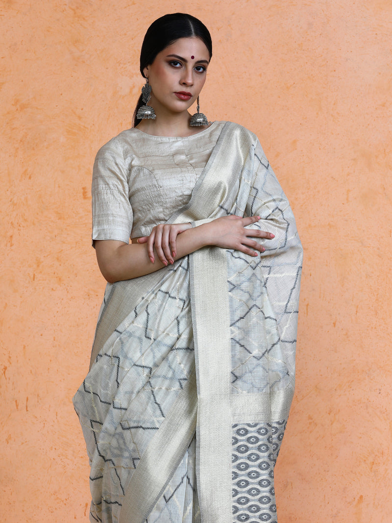 Devi Cotton in Beige with Black Motifs