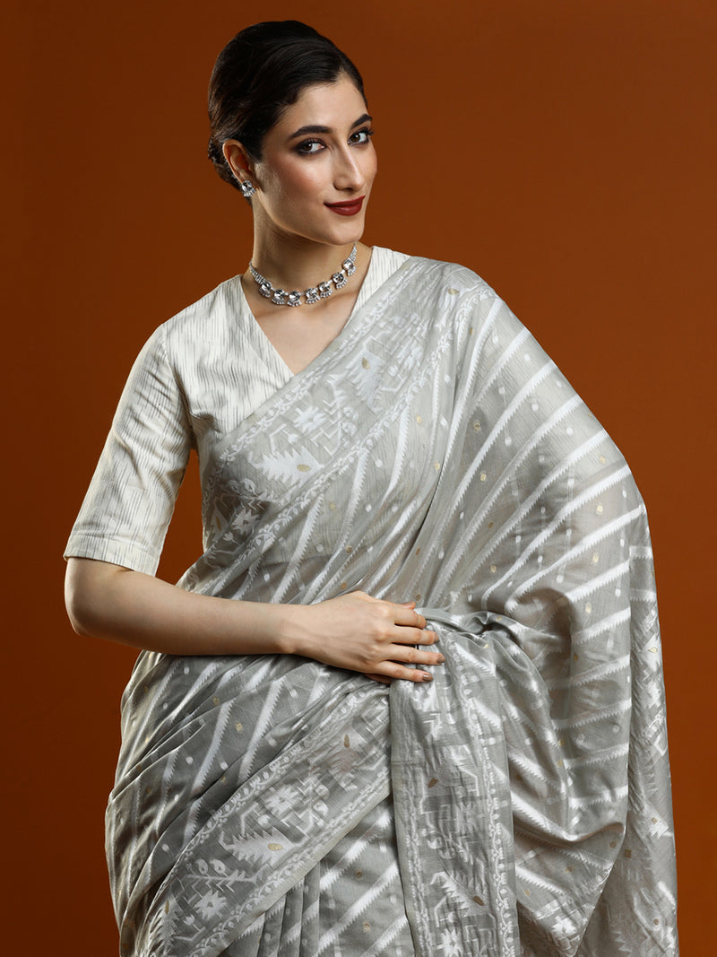 Sarha Women Woven Design Chanderi Saree in Grey