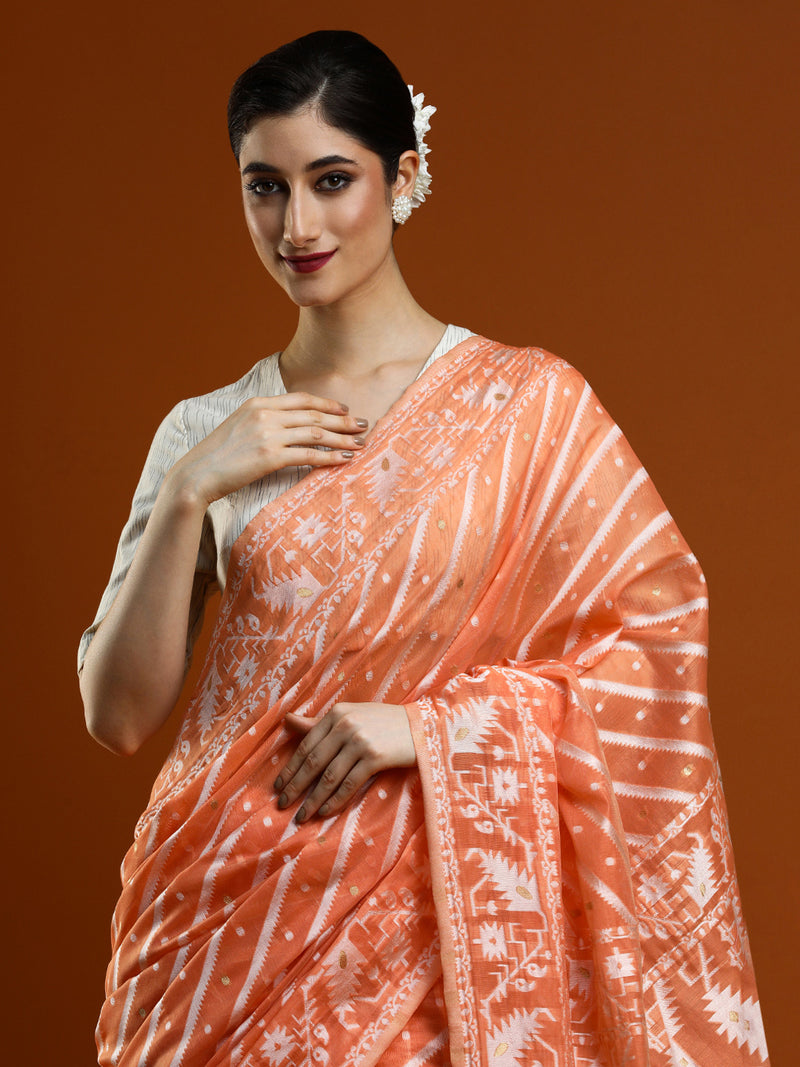 Sarha Women Woven Design Zari Chanderi Saree in Orange