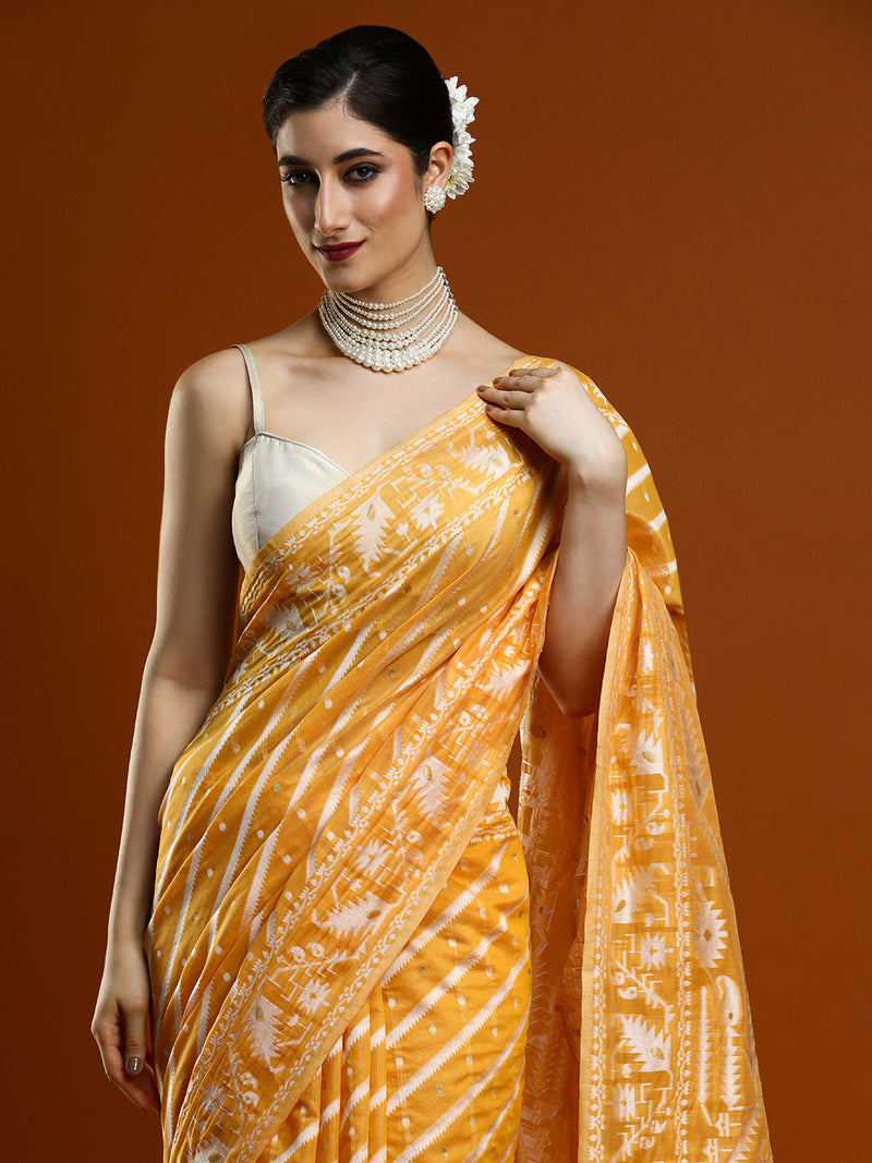 Sarha Woven Design Zari Chanderi Saree in Yellow