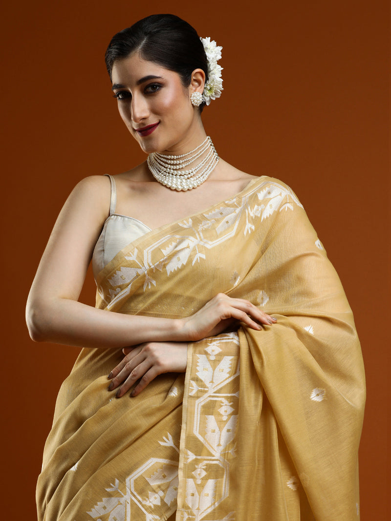 Sarha Women Woven Design Zari Muga Saree in Beige