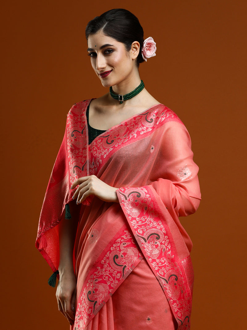 Sarha Woven Design Zari Banarasi Saree in Pink
