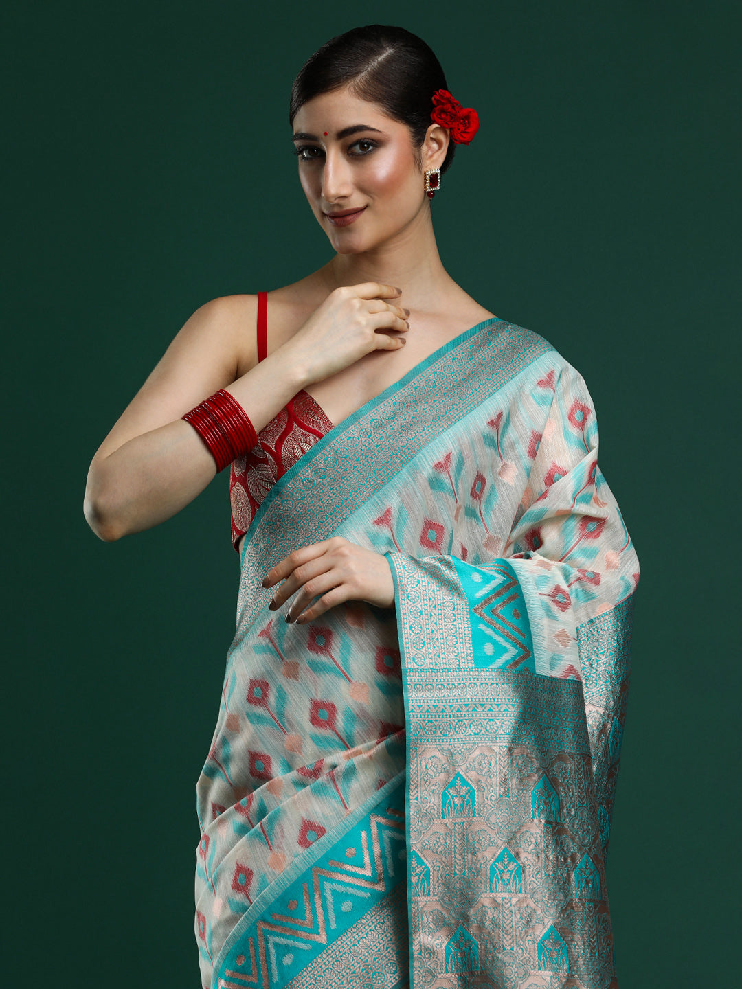 Woven Design Chanderi Cotton Saree in Light Grey