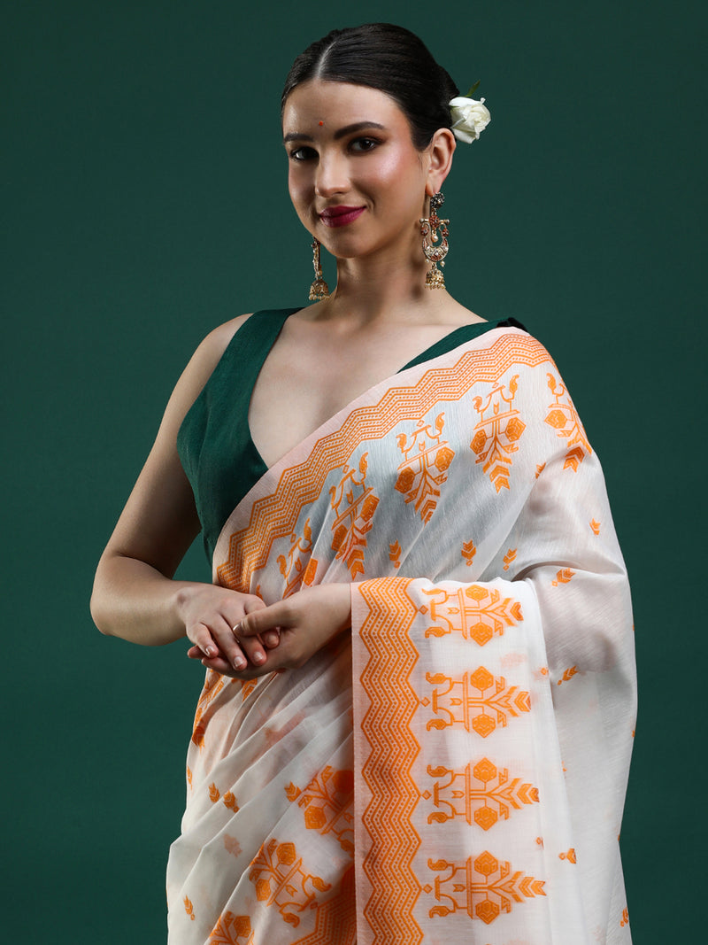 Mitera Ethnic Motifs Designer Chanderi Saree in orange