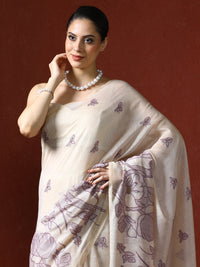 Floral Printed Zari Chanderi Saree in purple