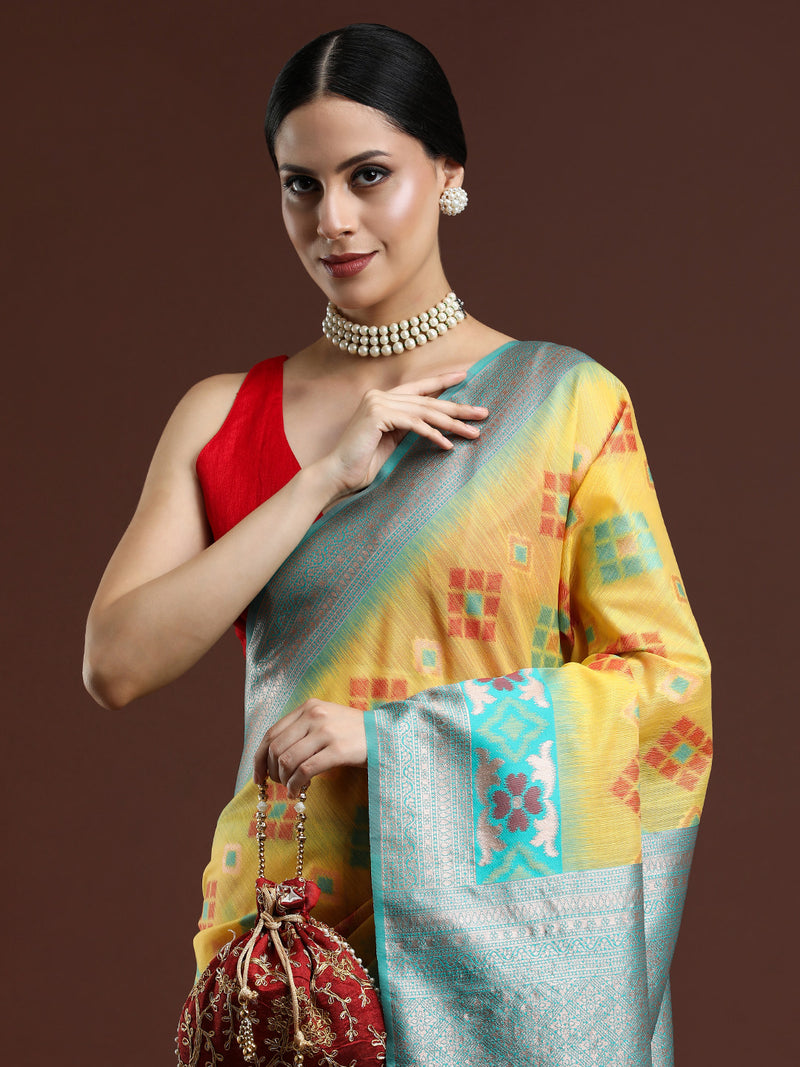 Woven Design Chanderi Cotton Saree in Yellow