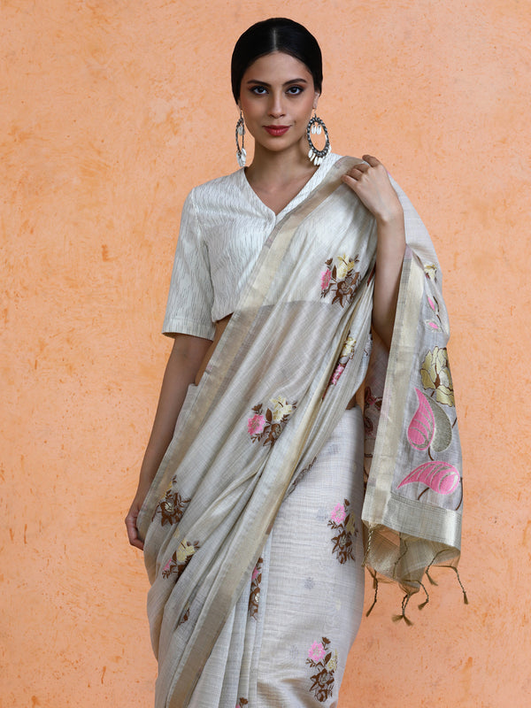 Leela Cotton in Beige with Light Pink Motifs