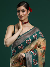 Woven Design Chanderi Cotton Saree in Dark Yellow