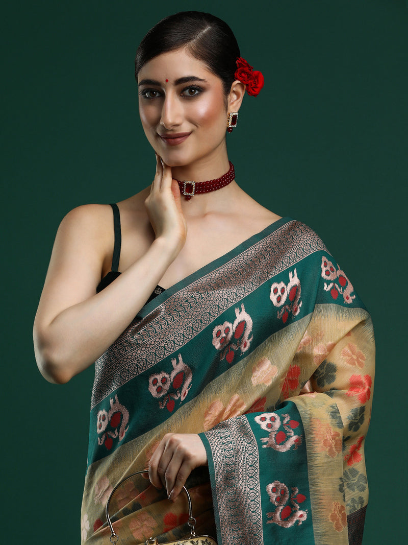 Woven Design Chanderi Cotton Saree in Dark Yellow