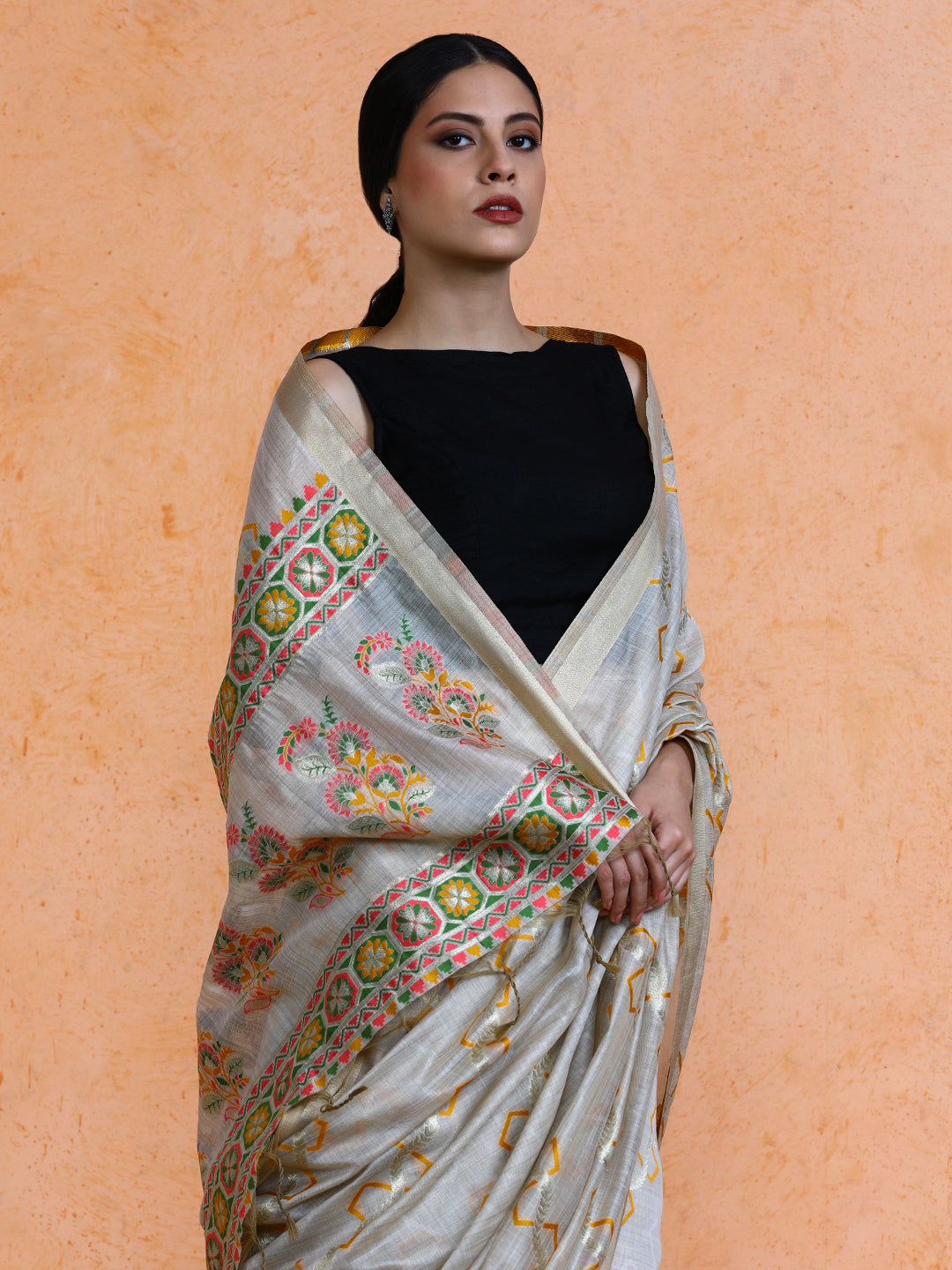 Devina Cotton in Beige with Yellow Motifs