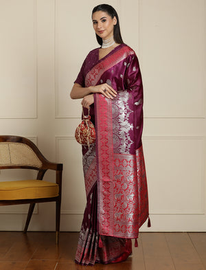 Ethnic Motif Woven Design With Unstitched Blouse in Purple