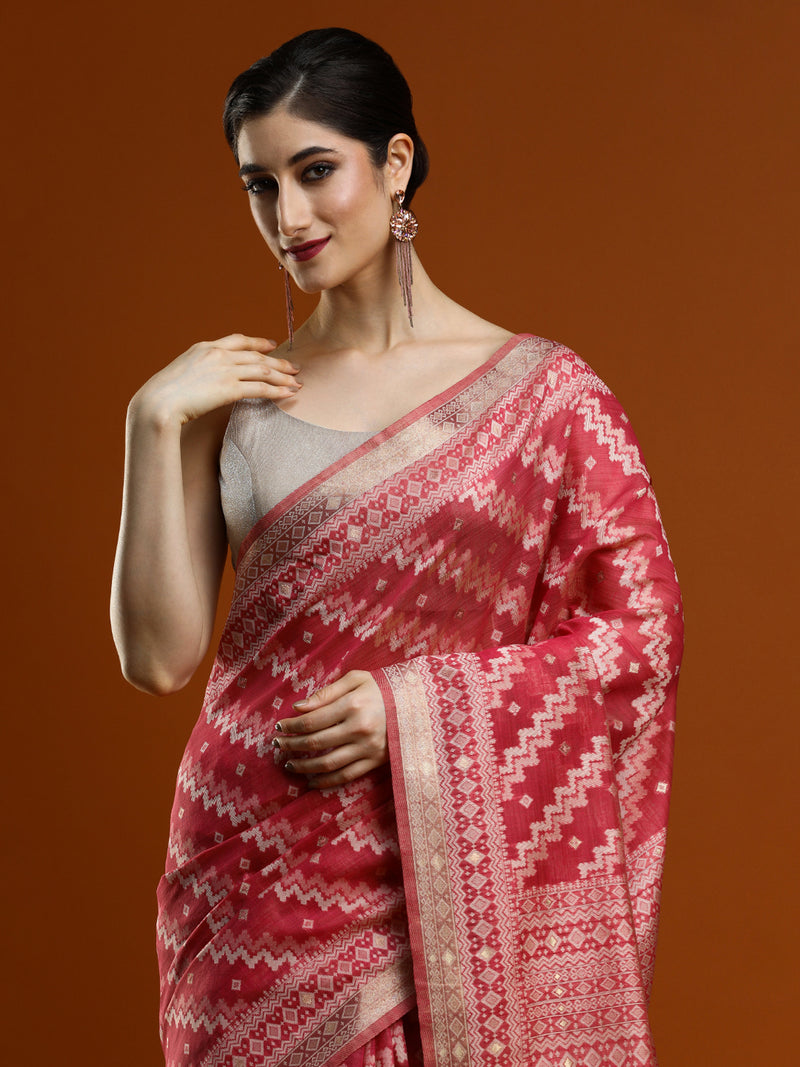 Sarha Chanderi Saree in Pink