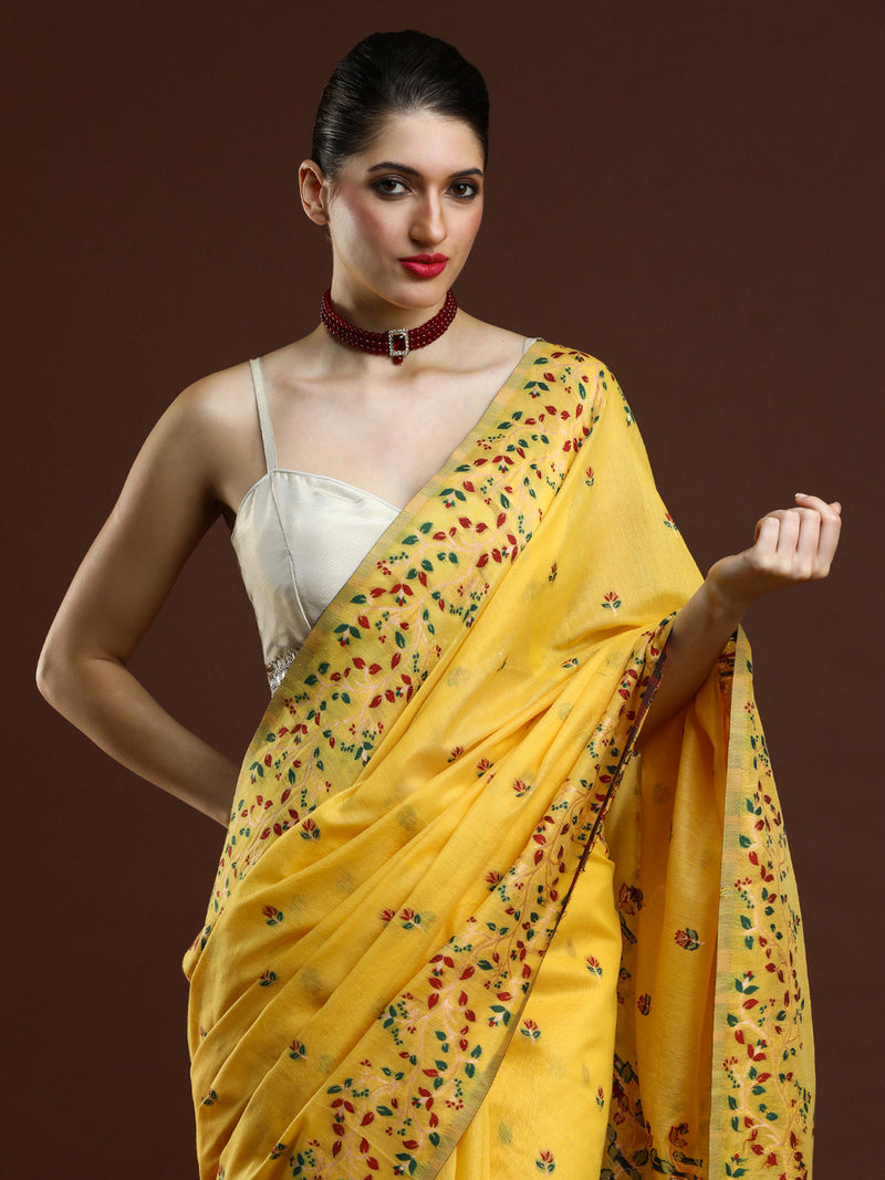 Sarha Woven Design Zari Muga Saree in Yellow
