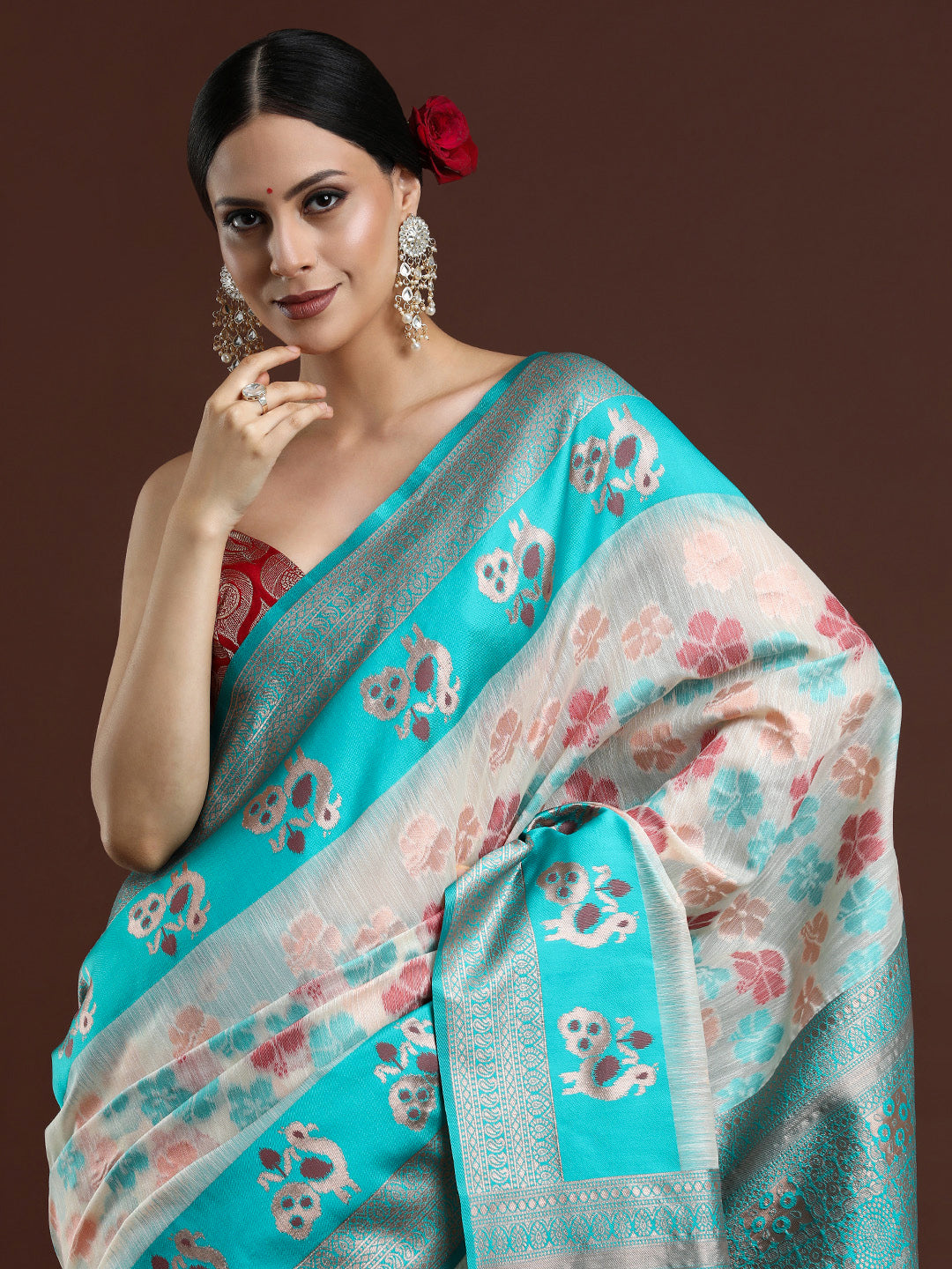 Woven Design Chanderi Cotton Saree in Light Grey