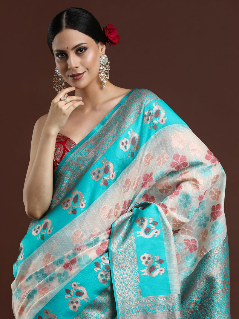 Woven Design Chanderi Cotton Saree in Light Grey