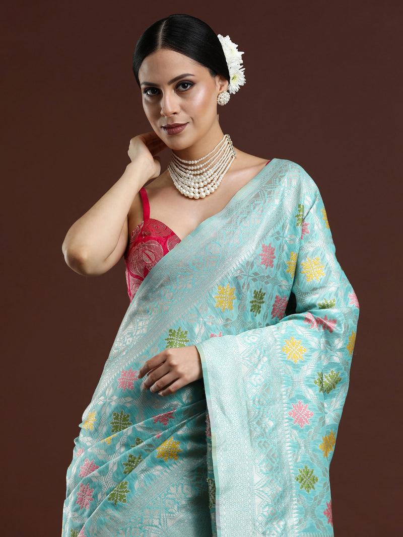 Woven Design Chanderi Cotton Saree in Blue